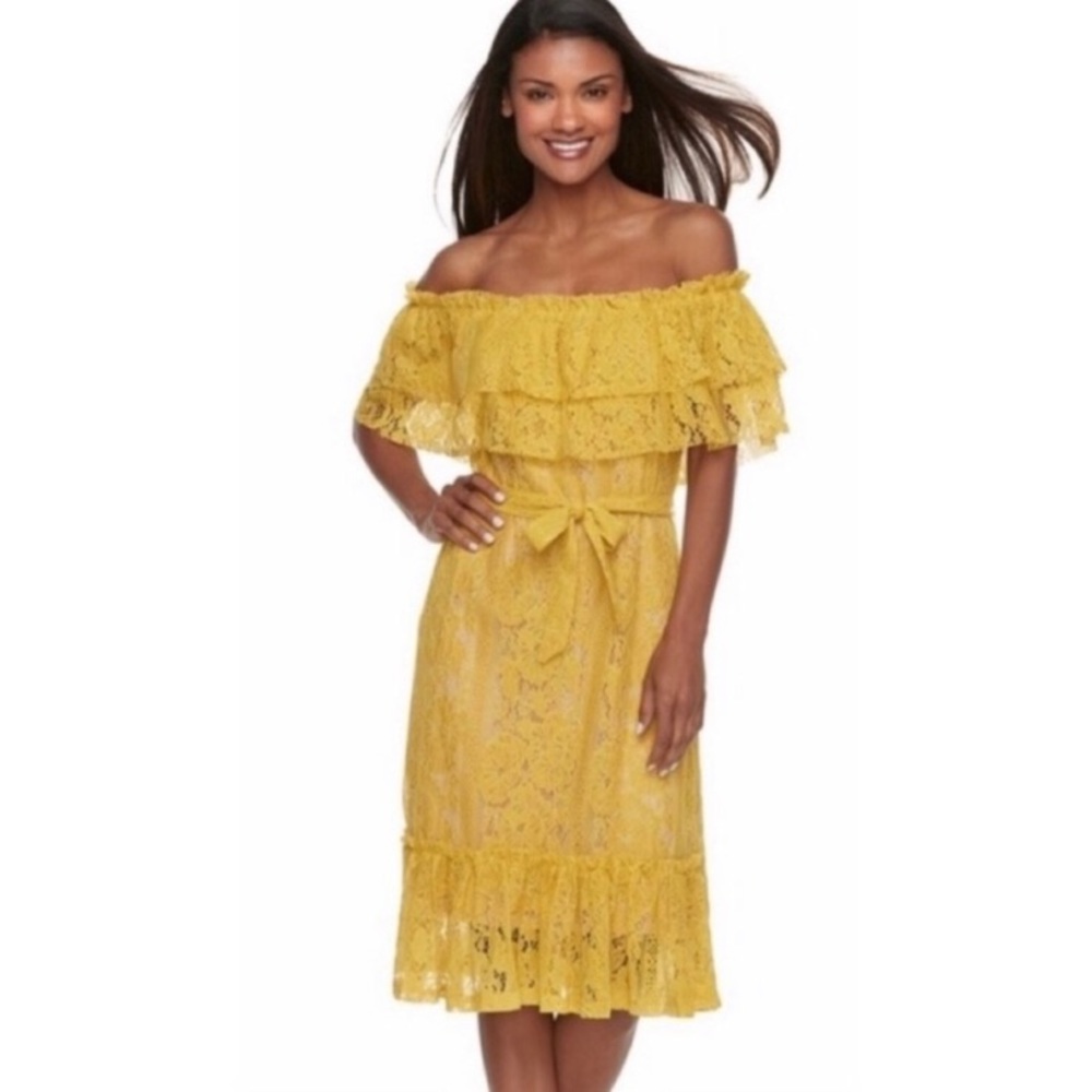 NWT Sharagano Yellow Lace Dress